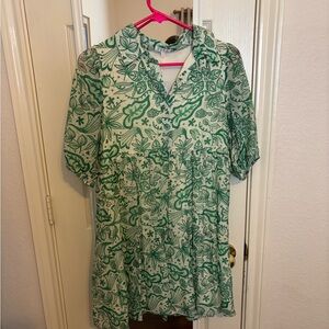 Green Floral Short Sleeve Dress